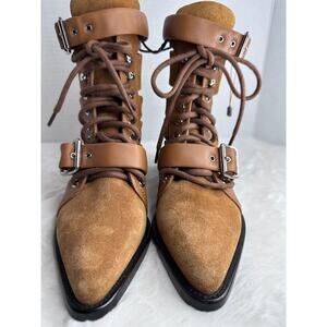 Chloe Rylee Brown Leather and Suede Booties Women's Size EU 36.5 Lace Up Cutout